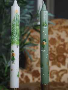 Stearinlys grønn "jul i skogen" 24cm
